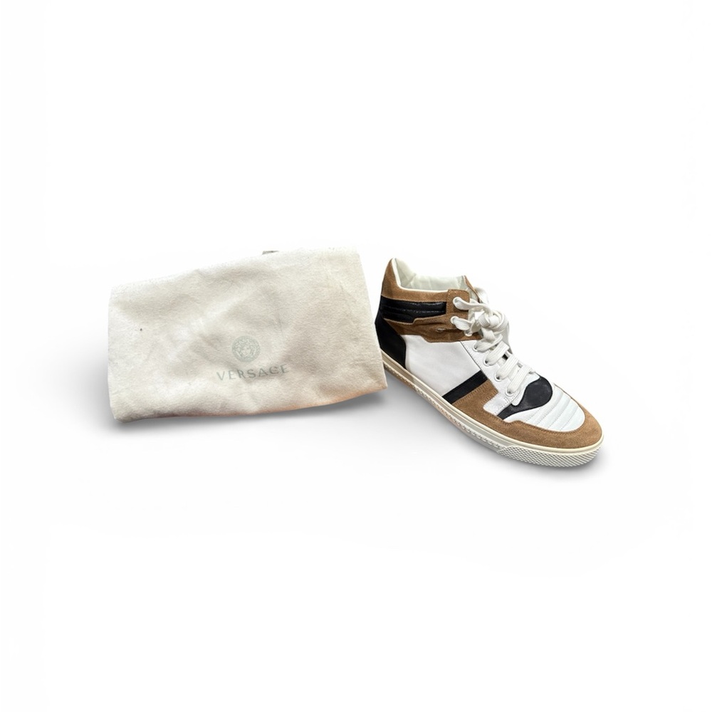 Versace White and Tan High-Top Sneakers